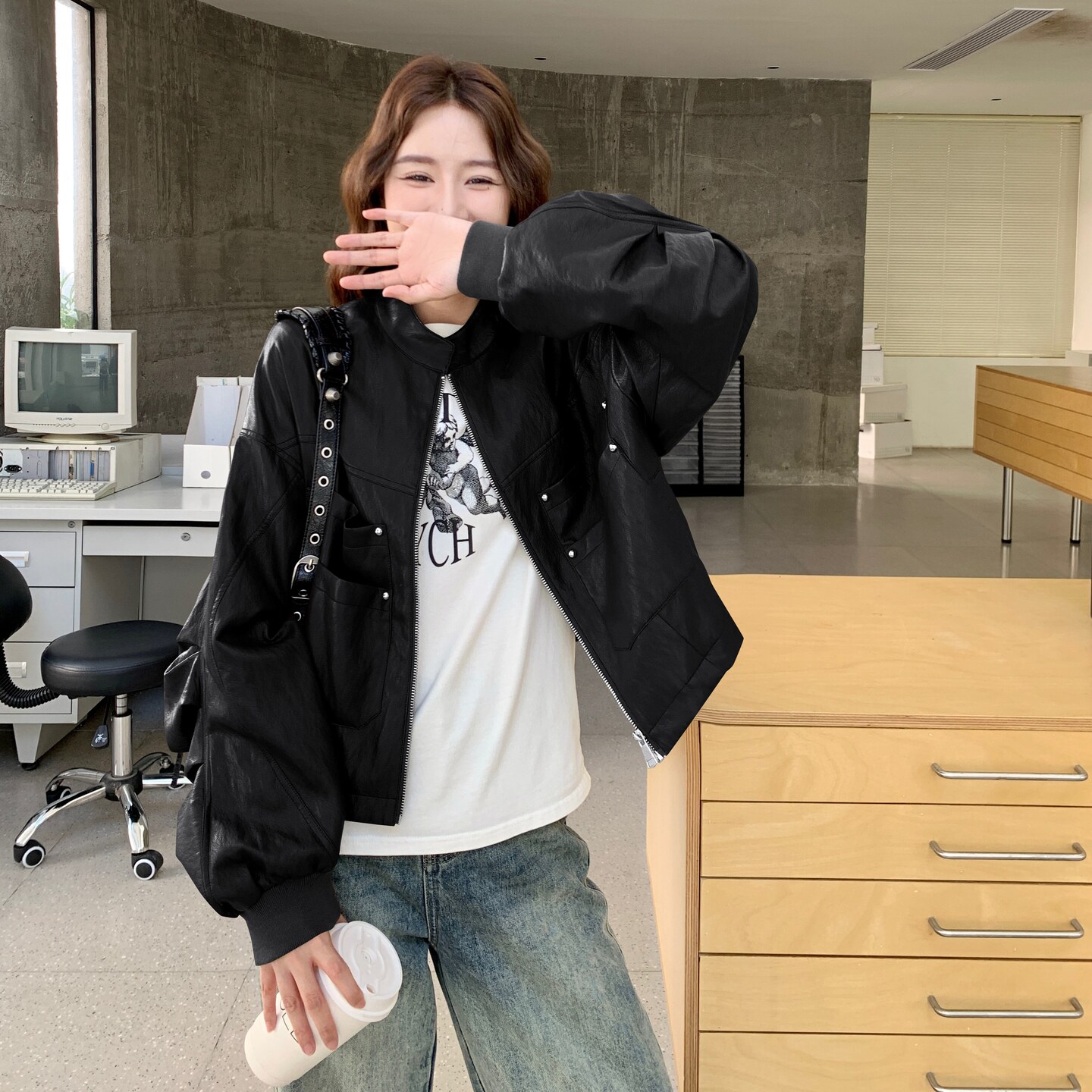 【现货】蛋白皮休闲PU皮外套9807-P155-K228,女装皮衣,浙宝189