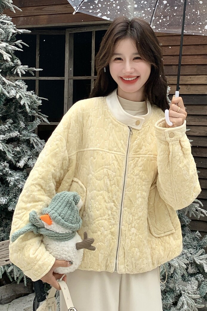 韩系蕾丝珠片丝绒棉服女2025年冬季新款甜美氛围感减龄温柔风棉衣,女装棉衣/棉服,浙宝189
