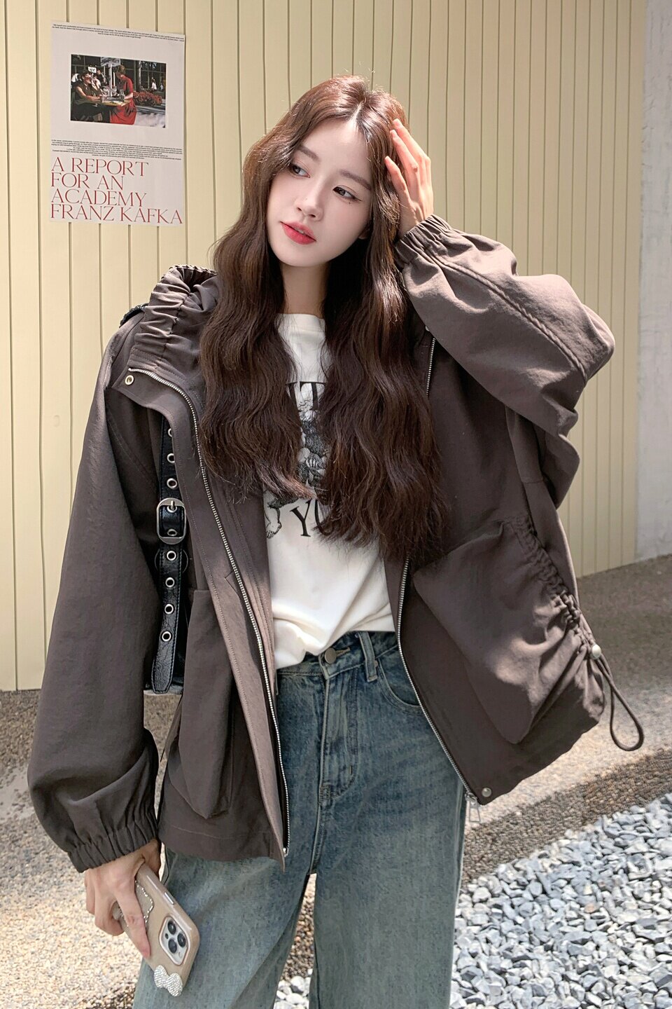 【现货】连帽大口袋下摆可收休闲外套8105-P165-K238,女装皮衣,浙宝189