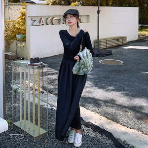 洋气时髦连衣裙套装女秋季2025新款法式条纹马甲长袖a字裙两件套图片