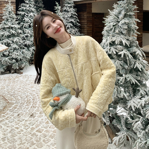 蕾丝珠片丝绒拼接棉服外套8816-P185-K298图片