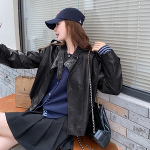 街头风口袋秋季轻职风常规皮衣春秋宽松短外套机车服网红短款时尚图片