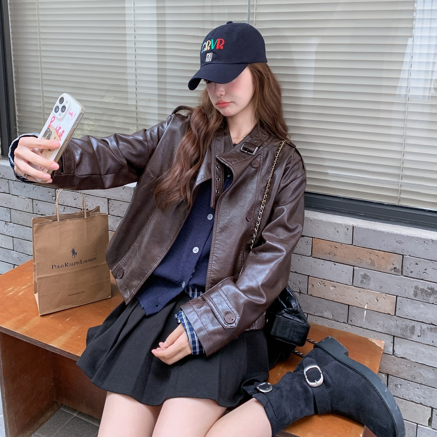 街头风口袋秋季轻职风常规皮衣春秋宽松短外套机车服网红短款时尚,女装皮衣,浙宝189