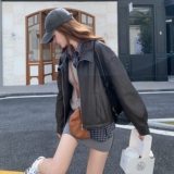 气质复古休闲黑色皮衣外套女春秋2025新款小个子PU夹克爆款高级感，女装皮衣，浙宝189