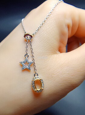 S925银锁骨链空托椭圆形4*6mm