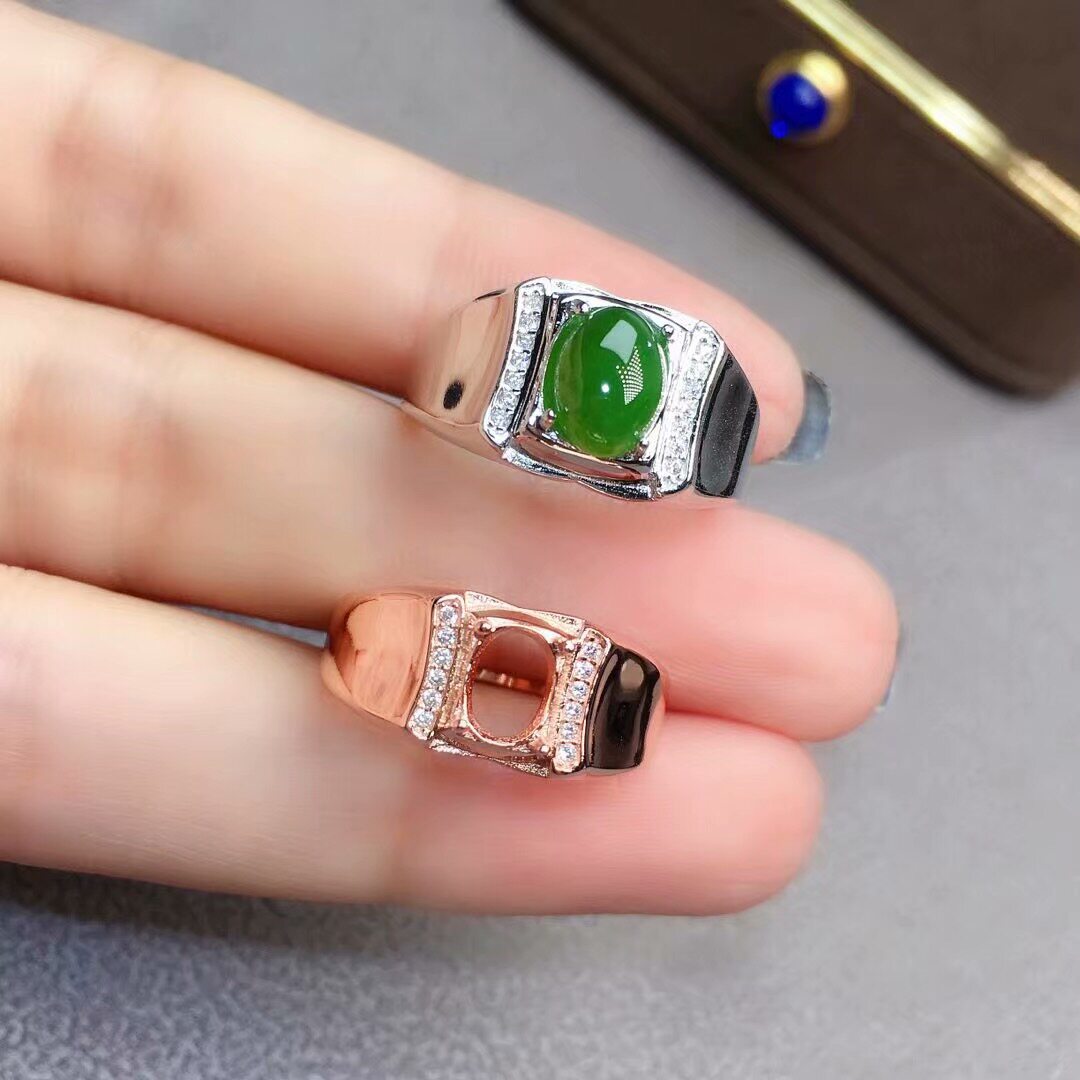 S925银18K白金玫瑰金空托4*6/5*7/6*8/7*9/8*10/9*11/10*12mm男戒