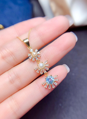 韩版花朵黄金色代镶成品银吊坠