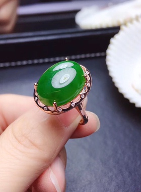 纯银镀18k白金碧玉成品女戒