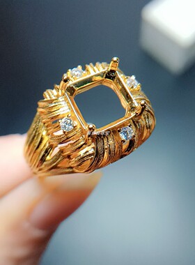 S925银戒指空托倒角正方8*8mm