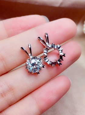 莫桑钻雪花款纯银镀18k白金吊坠