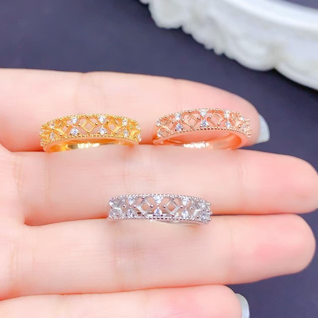 S925银戒指空托 正方2*2mm镀18K白金玫瑰金黄金色 女 镶嵌