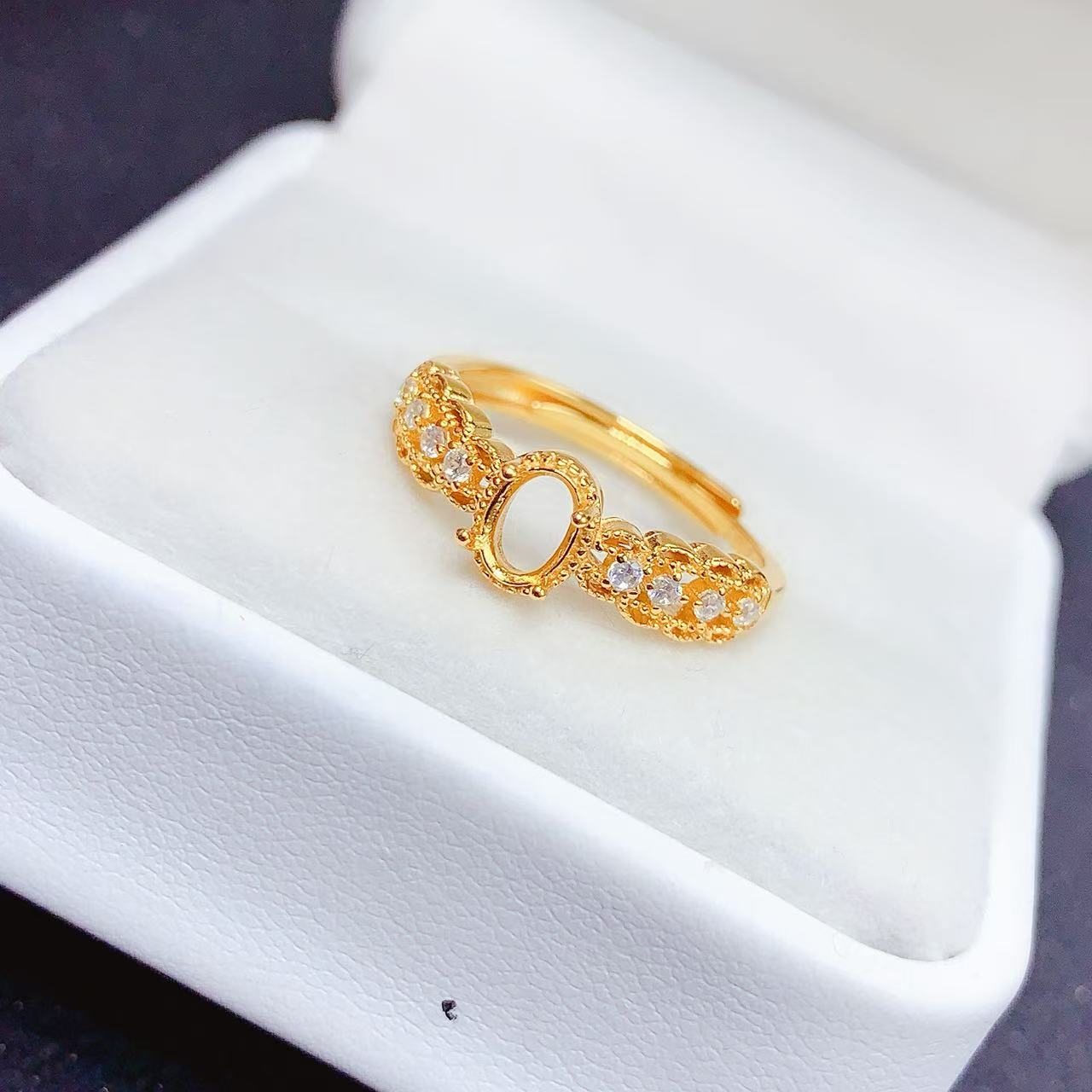 S925银戒指空托 椭圆形5*7mm镀18K白金玫瑰金黄金色 女 镶嵌