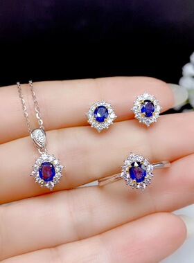 时尚S925银镀双色空托 套装4*5MM椭圆 戒指吊坠耳钉 代镶嵌 女