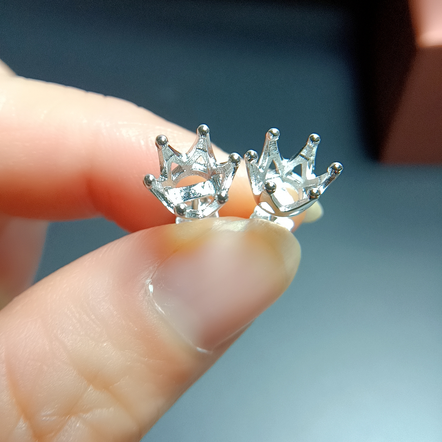 简单六爪耳钉S925纯银 镀18K白金玫瑰金 空托 圆6.5mm 耳饰