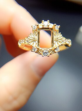 S925银戒指空托长方形5*7mm