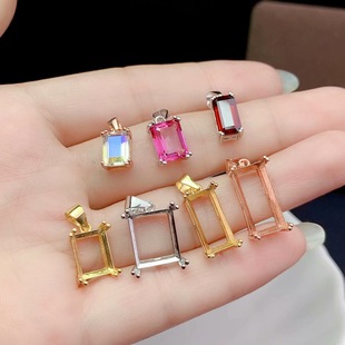 15mm多规格 925银长方空托镀18K白金玫瑰金黄金色4