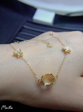 女925银手链空托椭圆甜美