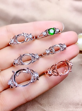 925纯银镀18k白金圆空托女戒