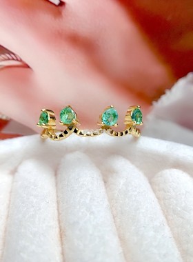 女S925天然祖母绿圆3*3