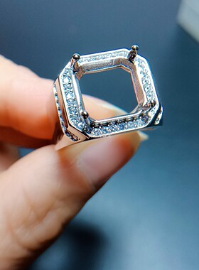 S925银男戒空托倒角正方10*10mm