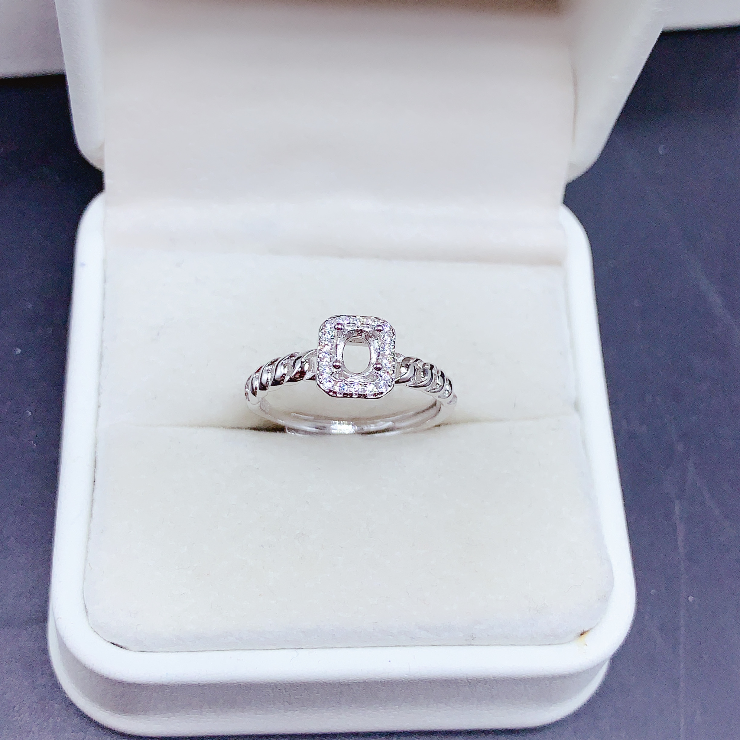 S925银戒指空托 椭圆形3.5*4.5mm镀18K白金玫瑰金黄金色 女 镶嵌