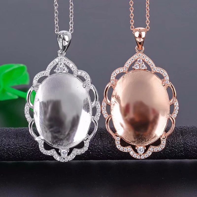 diy精工纯银镀18k白金宝石吊坠