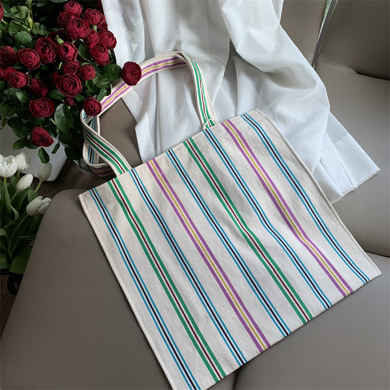 双12福利 大容量 帆布TOTE 彩色条纹 单肩手提包,箱包皮具/热销女包/男包,时尚帆布包,淘宝优惠券,粉丝福利购,淘宝优惠卷