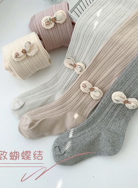 儿童打底裤春秋款针织女童连裤袜舞蹈袜百搭连脚袜子白色春秋薄款