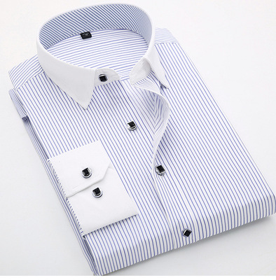 休闲竖条纹高级感抗皱白领衬衣