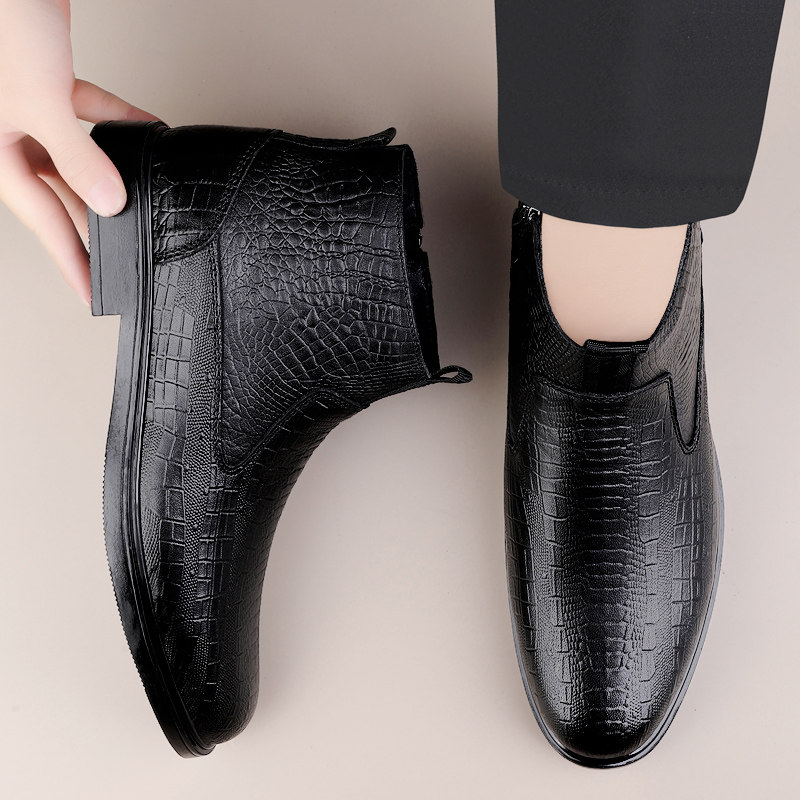 鳄鱼纹马丁靴男款冬季加绒保暖休闲高帮皮鞋真皮商务正装牛皮靴子