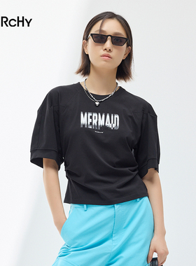 LARCHY来尔佳昵2025春装圆领净色T恤