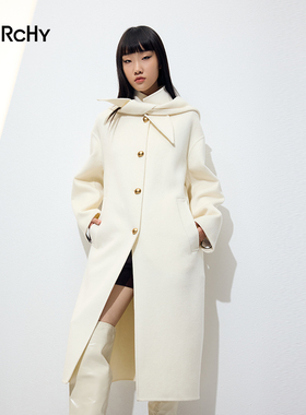 LARCHY来尔佳昵2025冬装绑结双面呢大衣