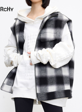 LARCHY来尔佳昵2024冬装立领毛呢中长马夹