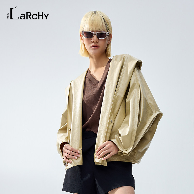 LARCHY2026春装连帽阔感短风衣