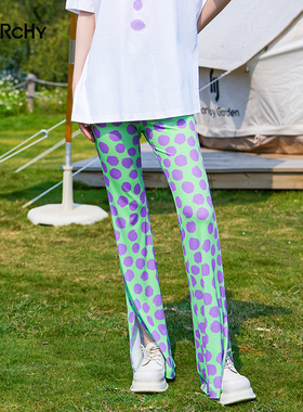 LARCHY来尔佳昵2024夏装微喇印花裤子