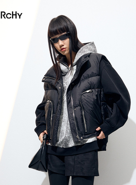 LARCHY来尔佳昵2025冬装带帽拼接套头卫衣