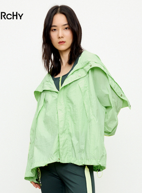 LARCHY来尔佳昵2024秋装连帽中风衣外套