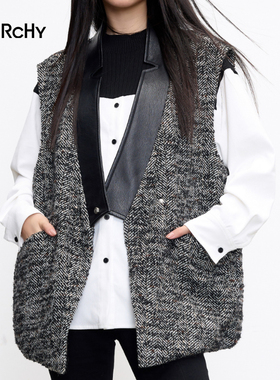 LARCHY来尔佳昵2024冬装拼接皮革马夹