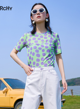 LARCHY来尔佳昵2024夏装圆领印花T恤