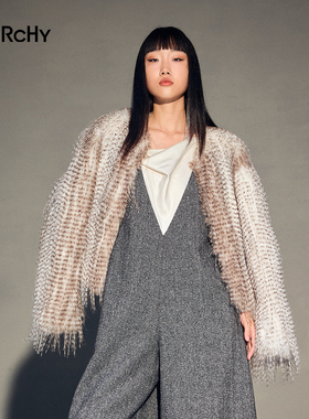 LARCHY来尔佳昵2025冬装圆领花色外套