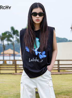 LARCHY来尔佳昵2024春装圆领图案背心