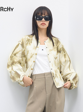 LARCHY来尔佳昵2025秋装圆领牛仔印花外套