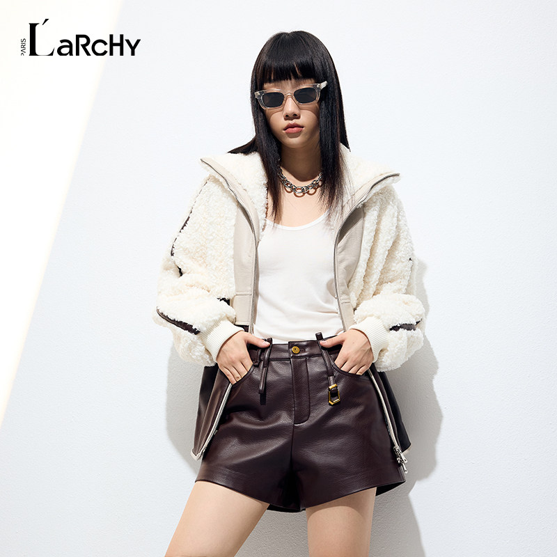 LARCHY来尔佳昵2025冬装PU皮短裤