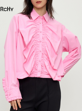 LARCHY来尔佳昵2024秋装翻领造型衬衫