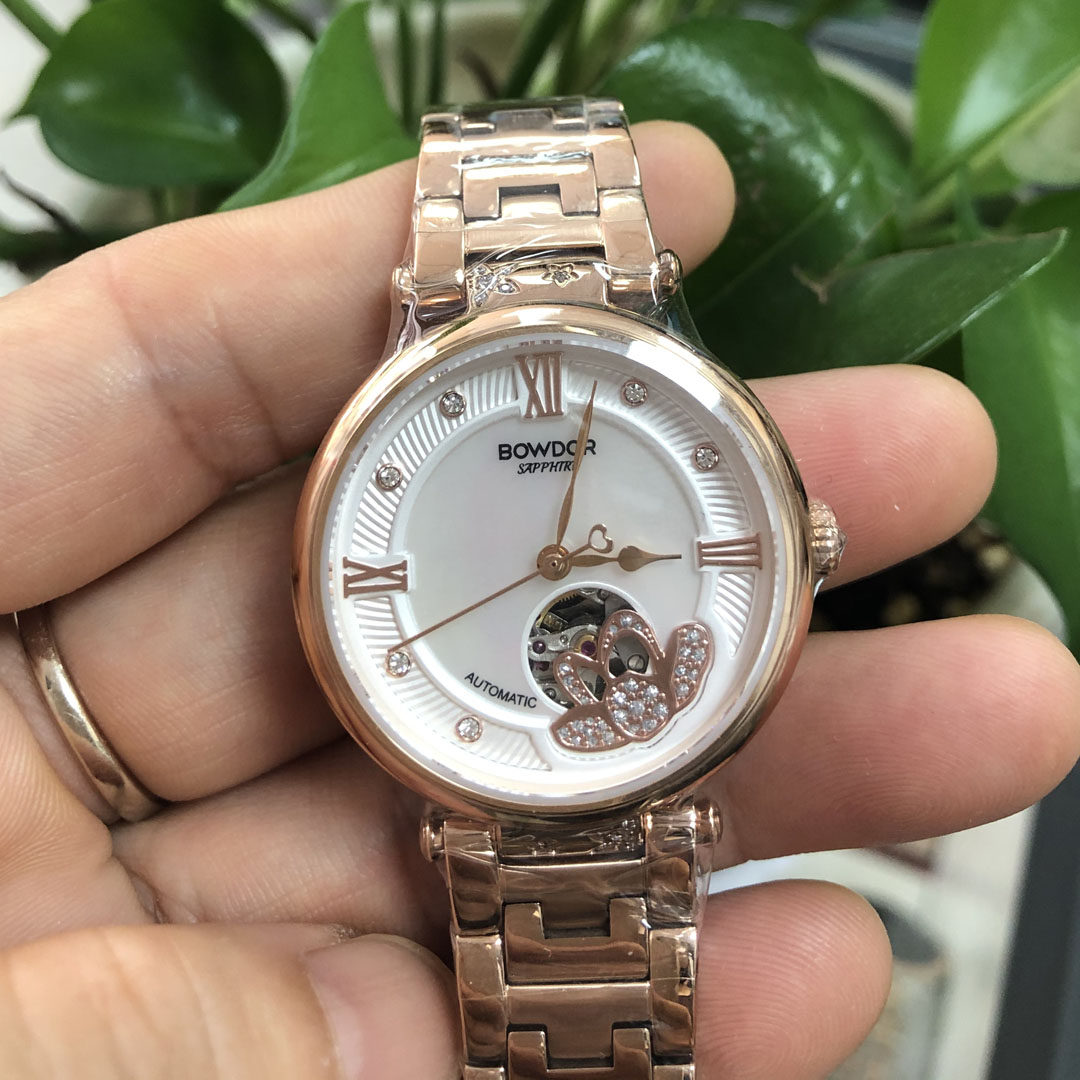2020专柜bowdor宝舵机械手表女胡可签名贝壳盘奢华镂空腕表88119