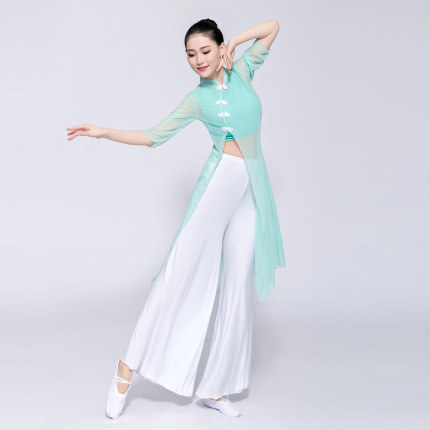 舞蹈练功服女瑜伽新款东方古典形体舞网纱阔腿裤裙演出服三件套装