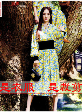 明辉纸样新款春夏时尚中长立领长袖连衣裙缝纫设计裁剪图纸21082