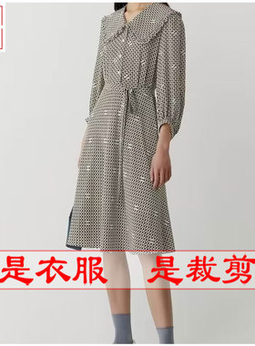 明辉纸样春夏修身大摆翻领长袖连衣裙样板DIY裁剪结构图纸23225