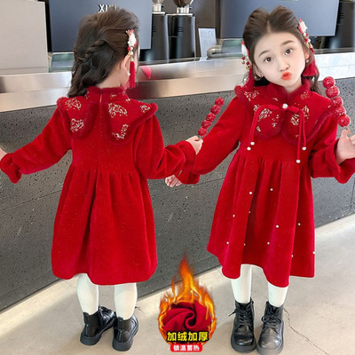 女小童冬季中式盘扣连衣裙2025新