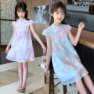 女童绣花旗袍连衣裙2025年夏装新款儿童裙子夏天薄款时尚蕾丝裙子